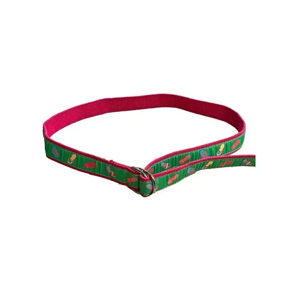 Preston Flip Flop Print Canvas Belt 50 Inch Pink Green - Picture 2 of 6